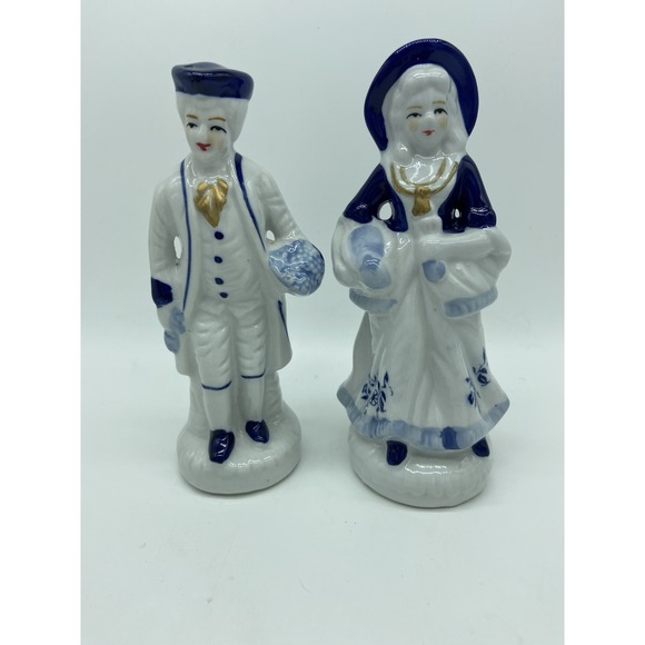 Off-White Other - Victorian Couple Porcelain Figurines Blue White Gold Trim 6.5" Vintage EUC